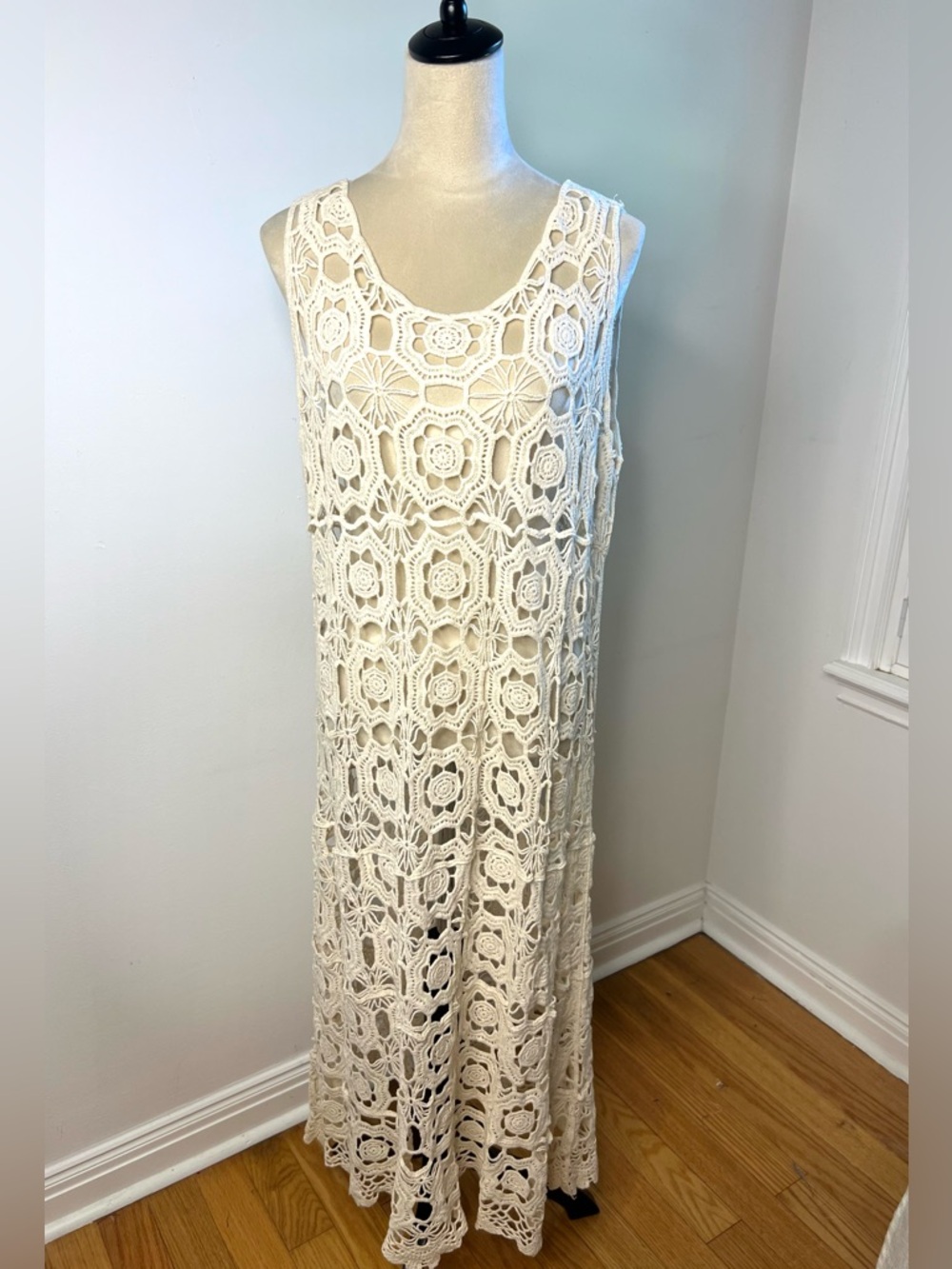 Adiva Crochet Maxi Dress in Cream Bohemian SZ M EUC